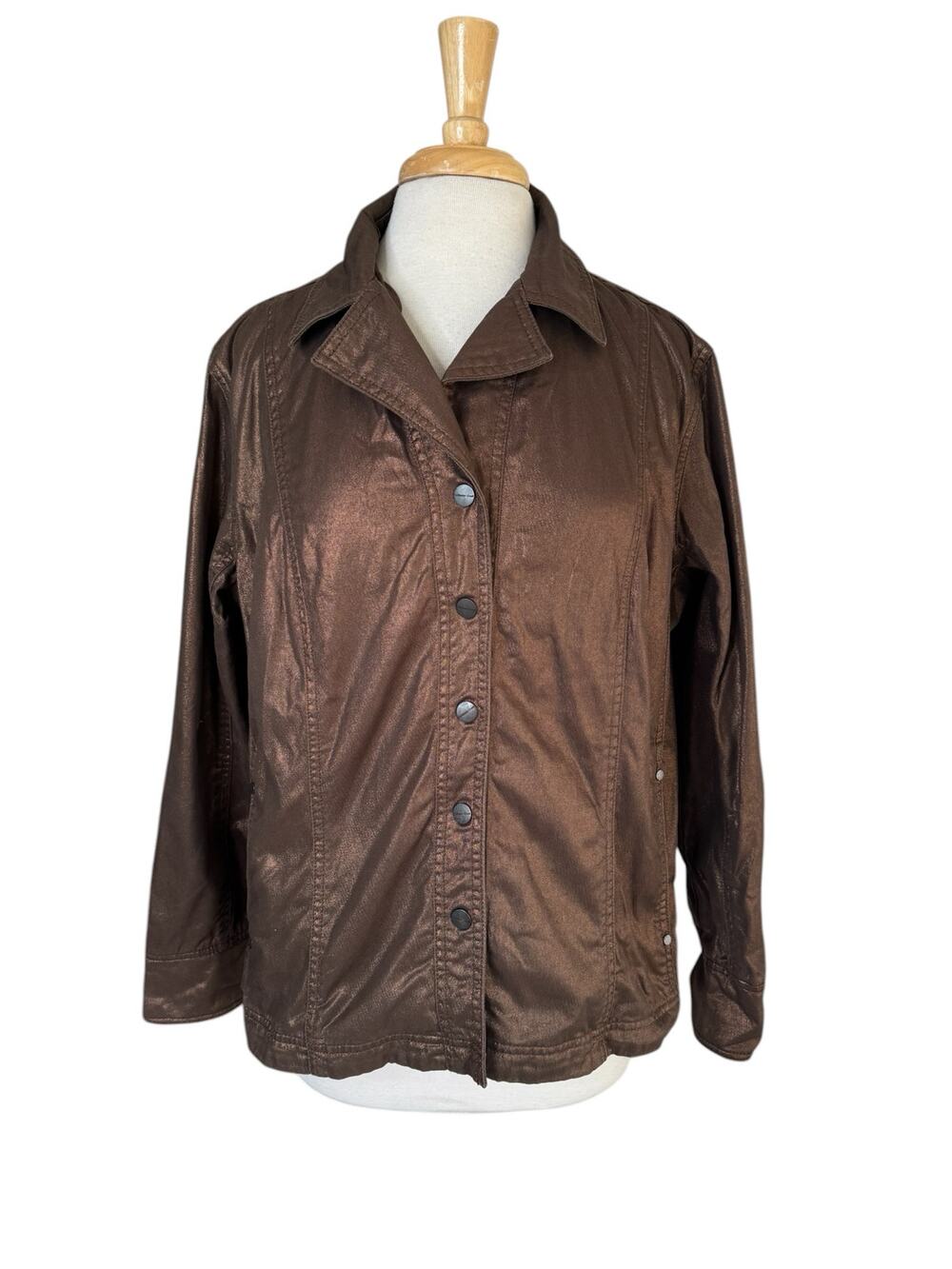 COLDWATER CREEK Bronze Metallic Cotton Snap Up Jacket Size 20W Womens Pockets